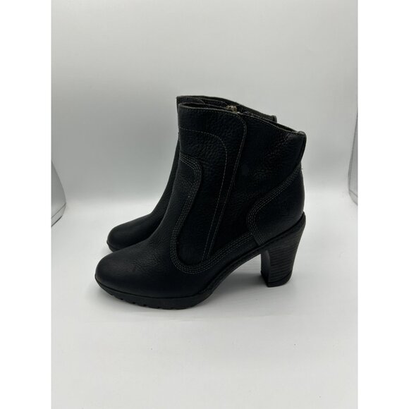 Timberland Black Leather Heeled Ankle Motorcycle Riding Dress Boots Size 6 - Picture 1 of 9